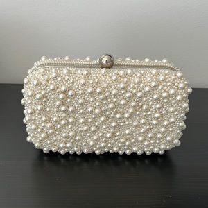 Pearl-Studded White Clutch